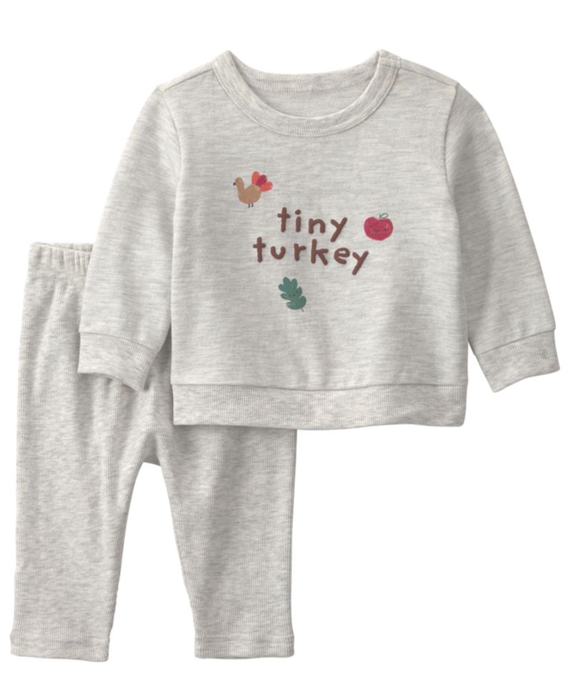 Baby Boys' and Girls' Tiny Turkey French Terry Top and Pants, 2-Piece Set