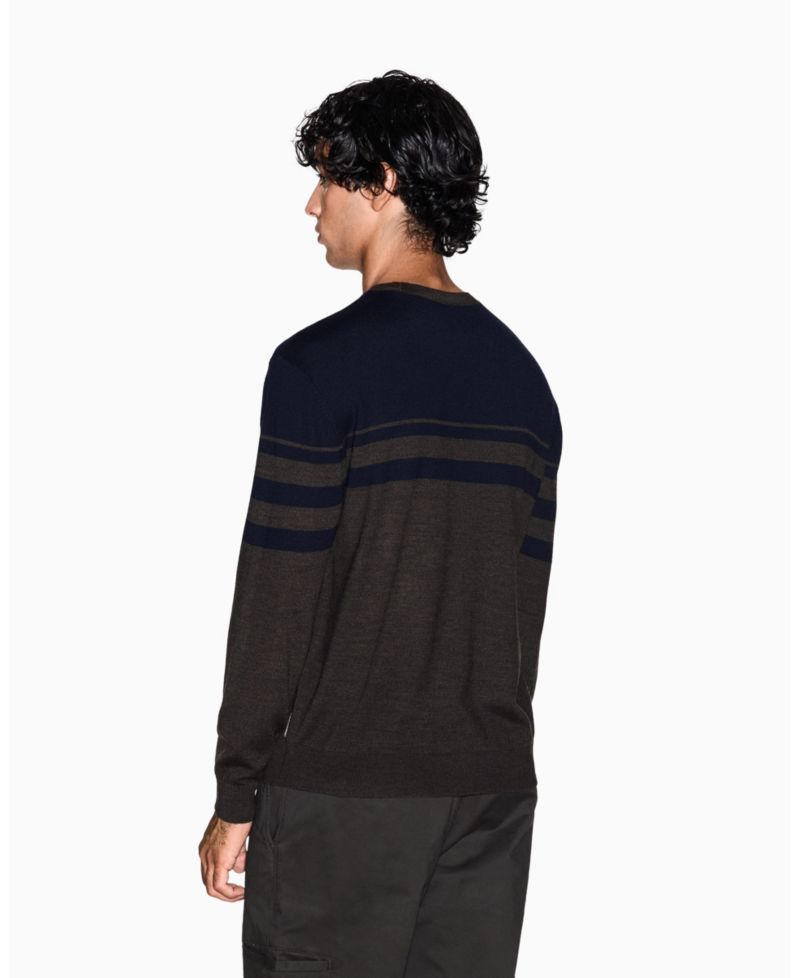 Men's Long Sleeve Wool Blend Color Block Sweater