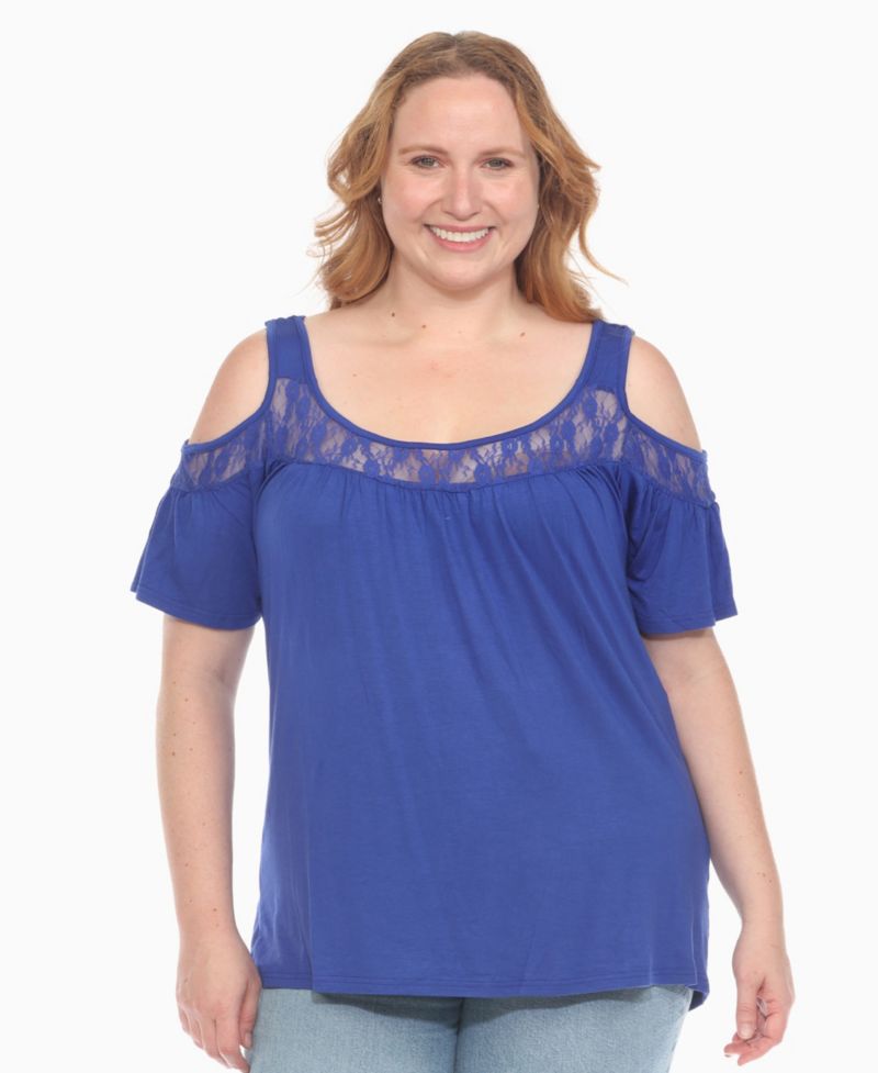 Plus Size Cold Shoulder Lace Trim Knit Top