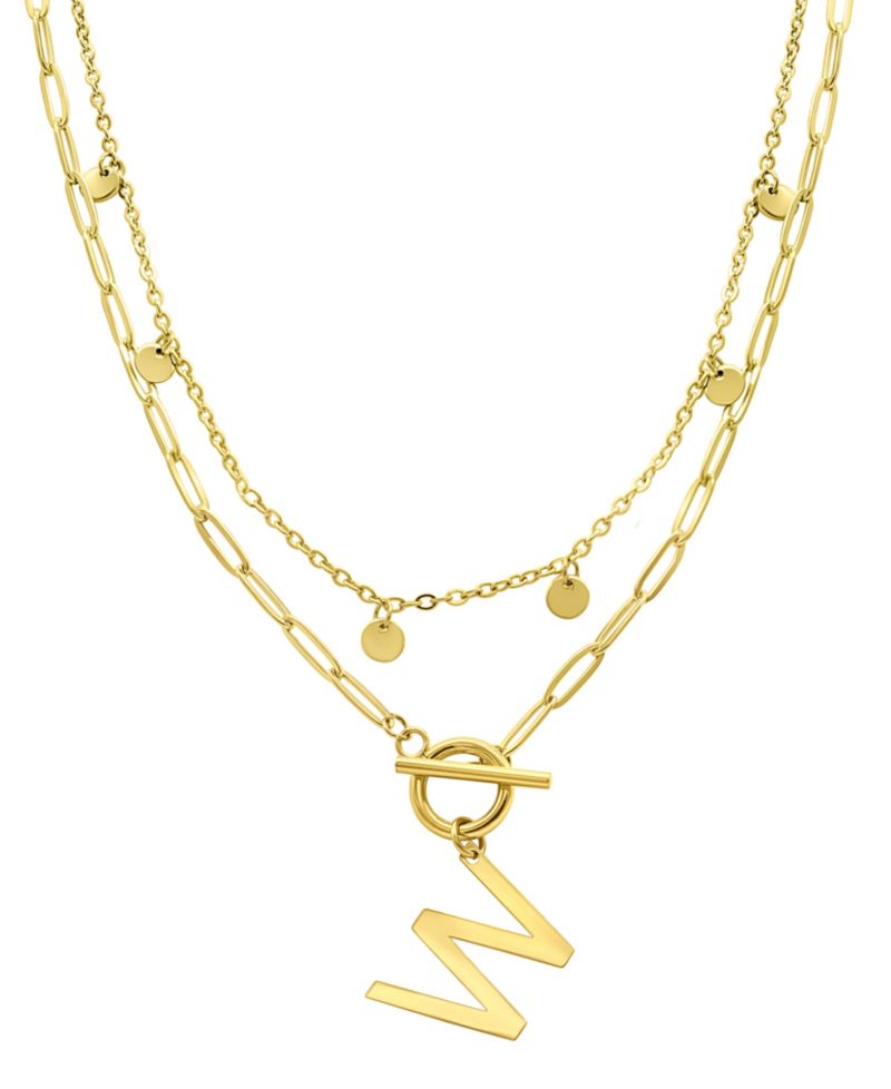 Tarnish Resistant 14K Gold-Plated Confetti and Paperclip Layered Initial Toggle Necklace