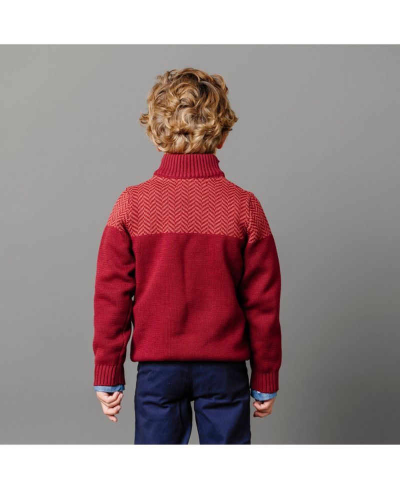 Baby Boys Hope and Henry Long Sleeve Mock Neck Button Sweater with Intarsia Yoke