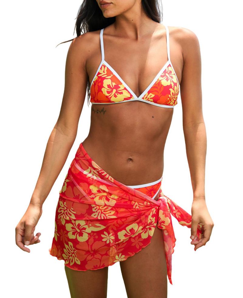 Women's Aloha Bliss Floral Sarong Three Piece Bikini Set
