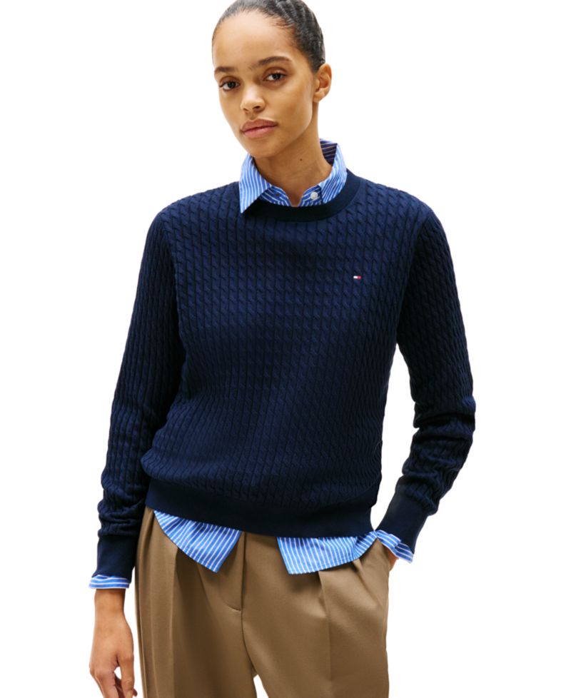 Women's Fine Gauge Cable Crewneck Sweater