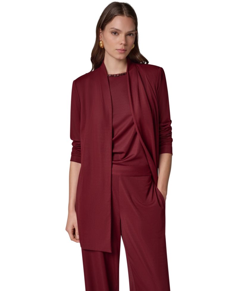 Women's Knit Belted Collarless Blazer
