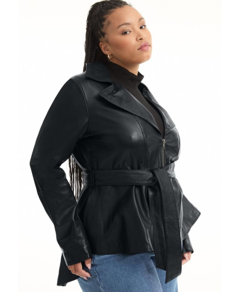 Women's June and Vie High-Low Belted Leather Jacket