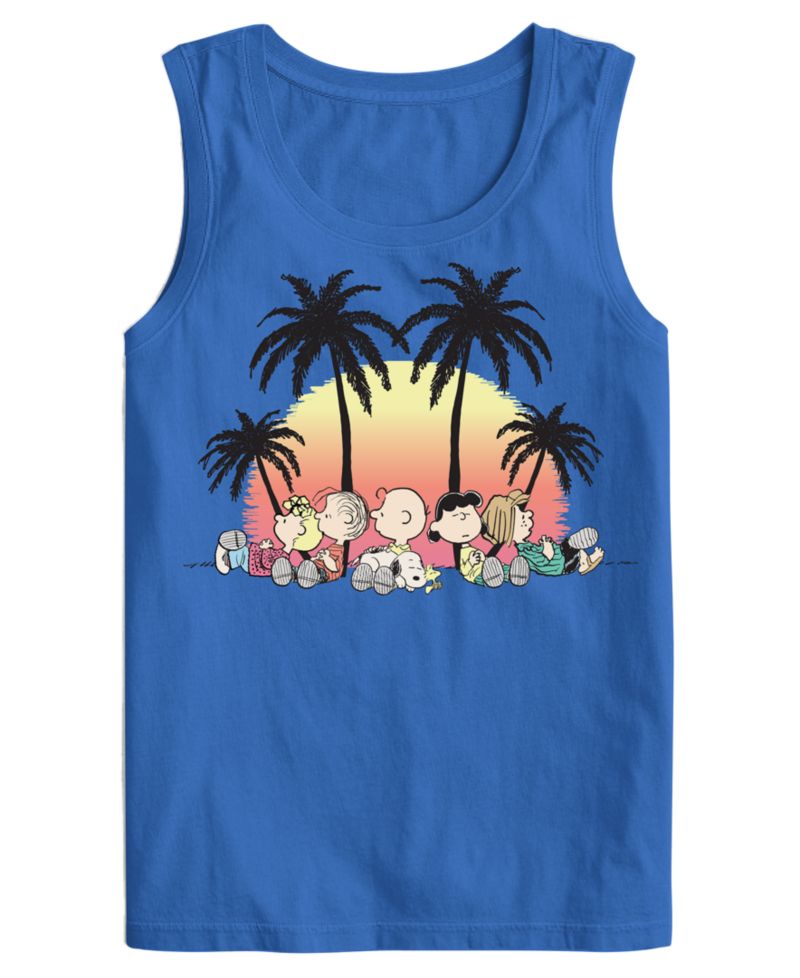 Men's Snoopy Peanuts Tropical Palm Tree Sleeveless Graphic T-Shirt