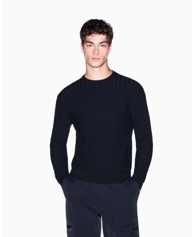 Men's Geometric Ribbed Viscose Crewneck Sweater
