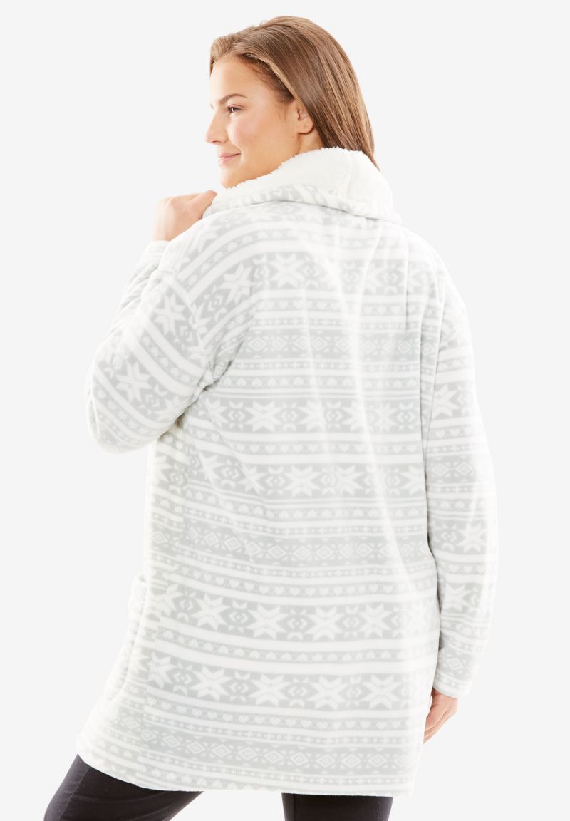 Plus Size Dreams and Co. Sherpa Lined Collar Microfleece Bed Jacket