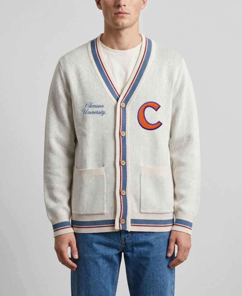 Men's and Women's Natural Clemson Tigers Americana Striped Full-Button Cardigan