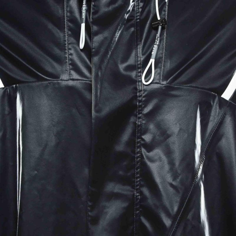 Men's Black Contrast Trim Synthetic Oversized Raincoat