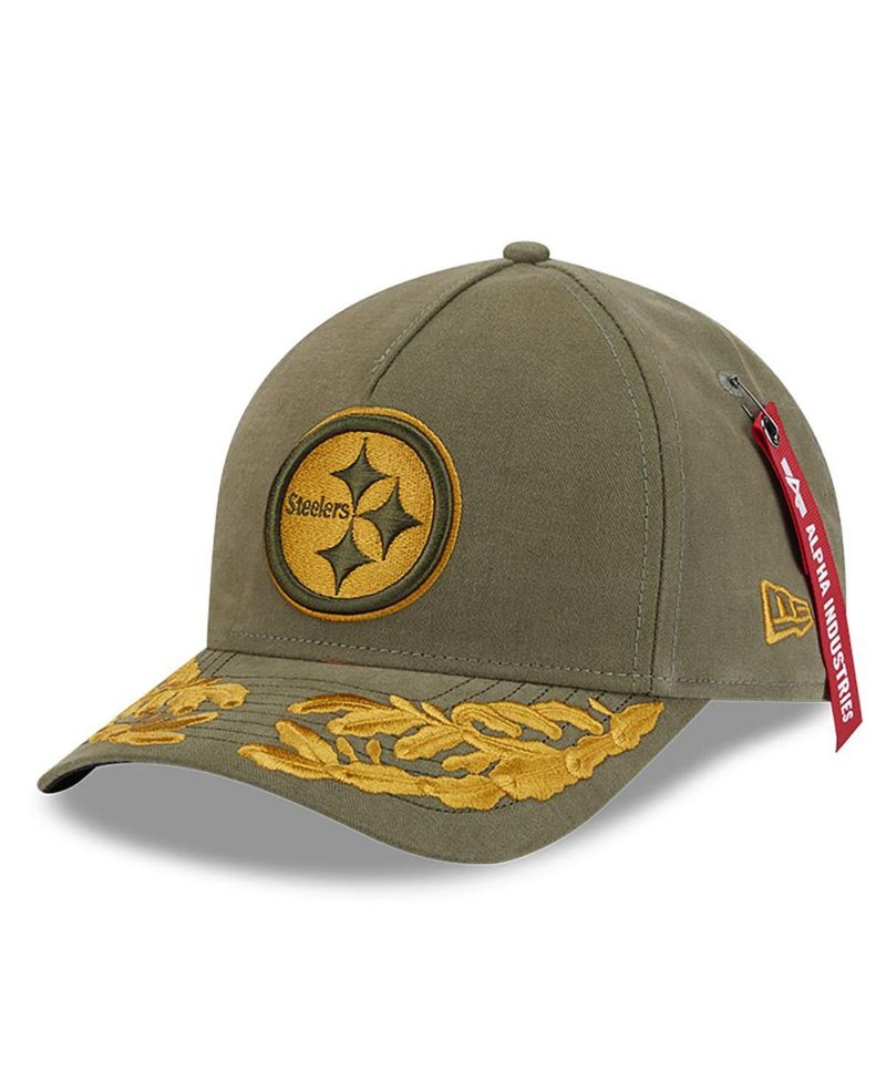 x Alpha Men's Industries Olive Pittsburgh Steelers A-Frame 9FORTY Adjustable Hat