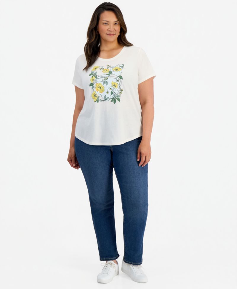 Plus Size Printed Short-Sleeve Crewneck Tee