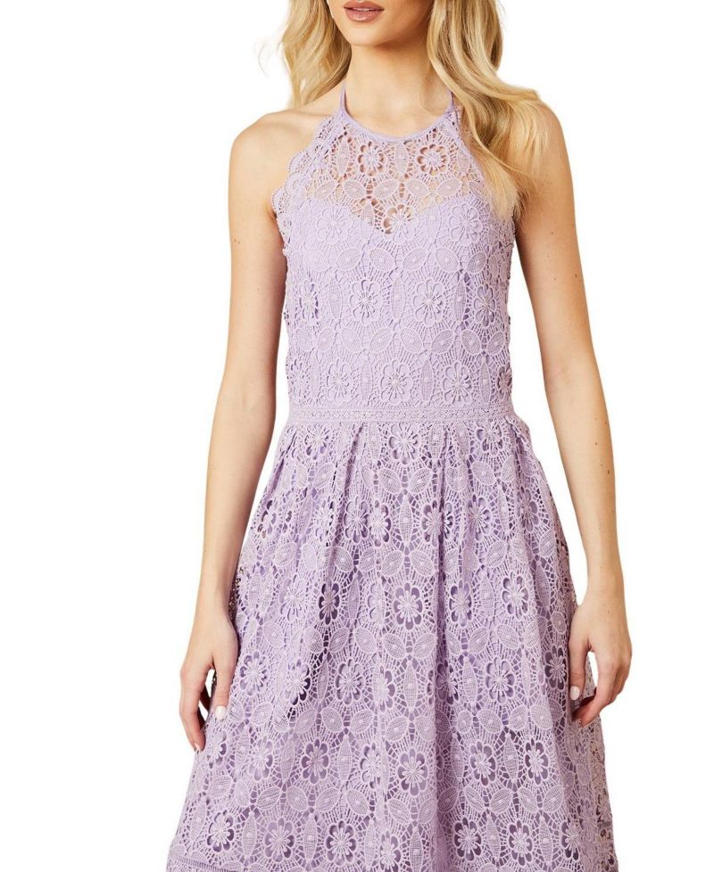 Women's Lace Detail Halterneck Midi Dress