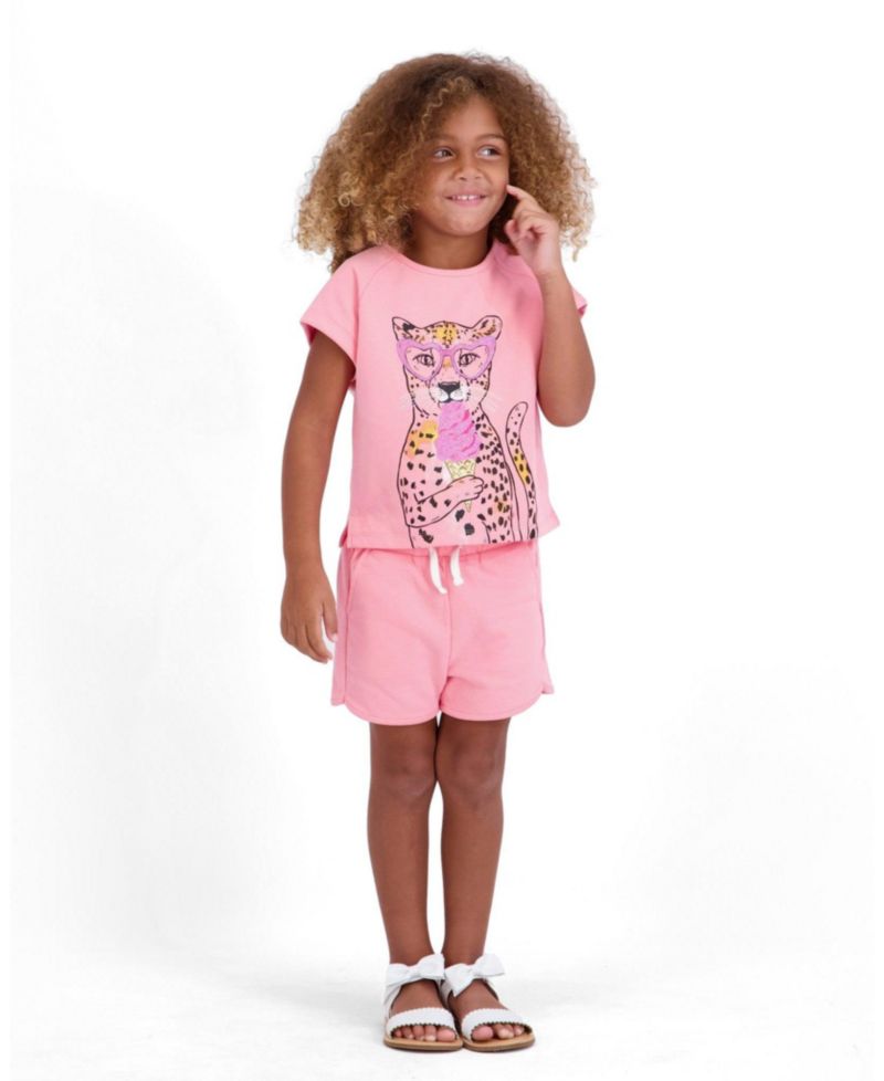 Little Girls Glitter Cheetah French Terry Top and Short Set