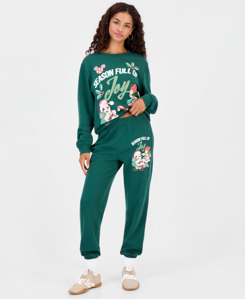 Juniors' Mickey Xmas Holiday Fleece Joggers