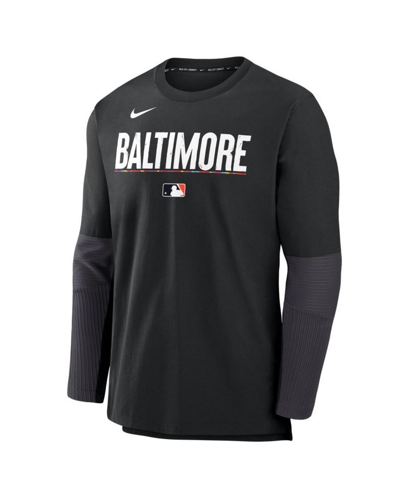 Men's Black Baltimore Orioles Authentic Collection City Connect Lightweight Player Tri-Blend Performance Long Sleeve T-Shirt