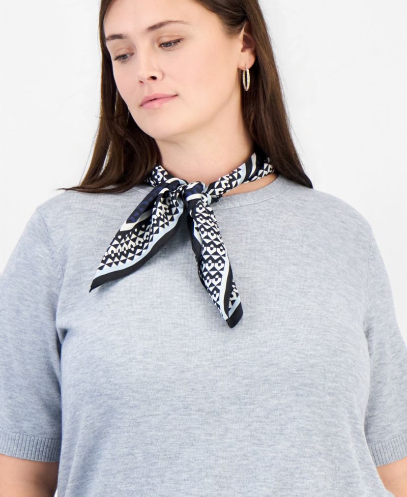 Plus Size Woven Scarf Ribbed Top