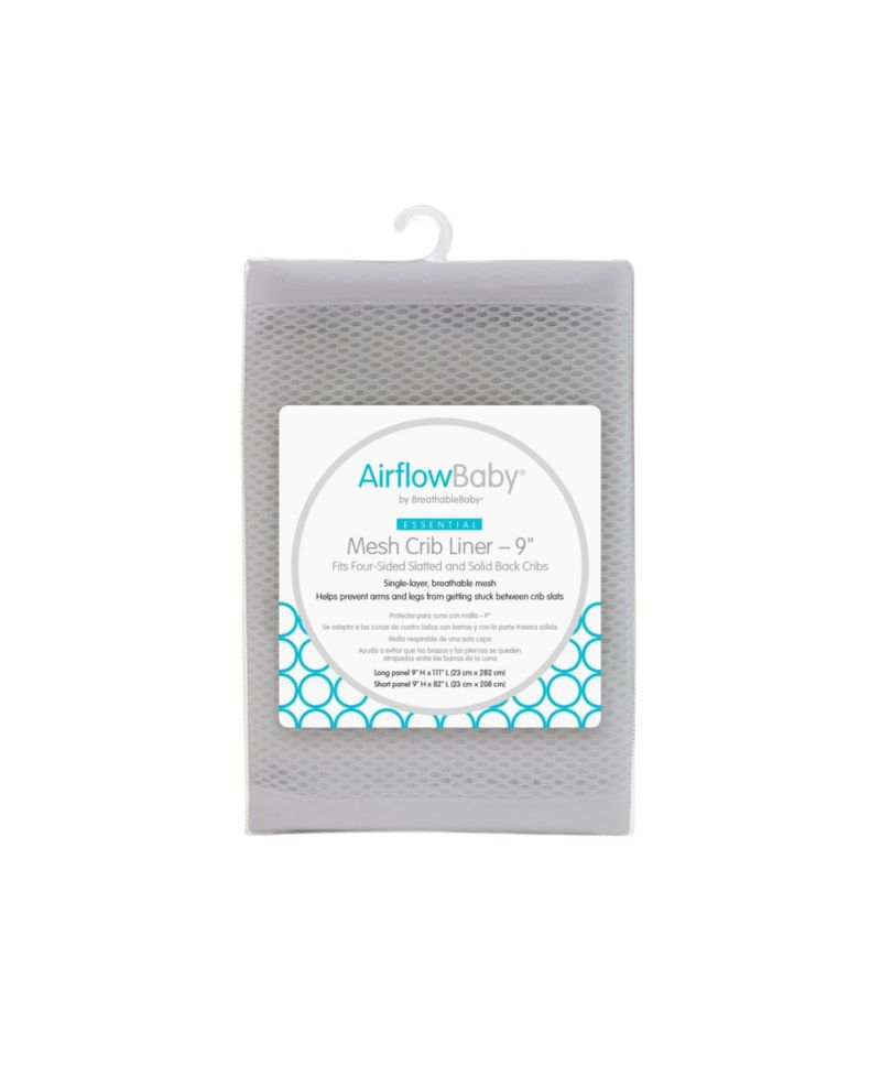 AirflowBaby Breathable Mesh Liner for Full-Size Cribs, 9"H (23cm) Essential 2mm Mesh (Size 4FS Covers 3 or 4 Sides)
