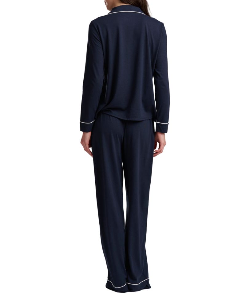 Women's Girlfriend Long-Sleeve Notch Collar Button-Up Top and Pant Pajama Set