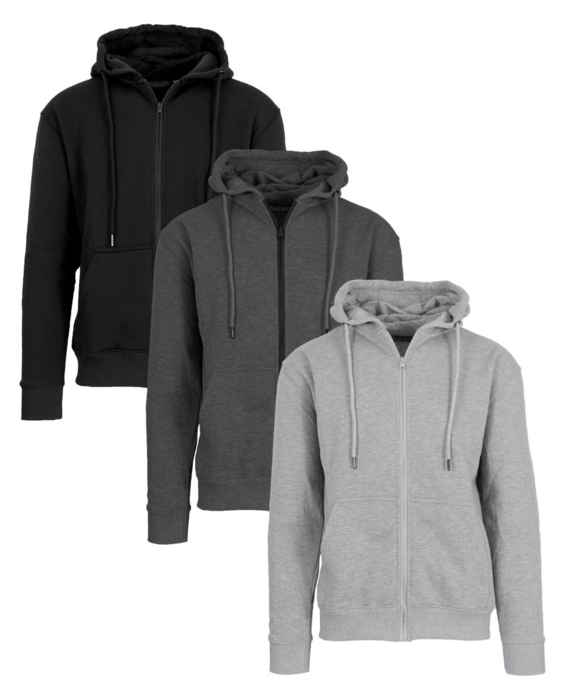 Men's Fleece-Lined Full-Zip Hoodie, Pack of 3