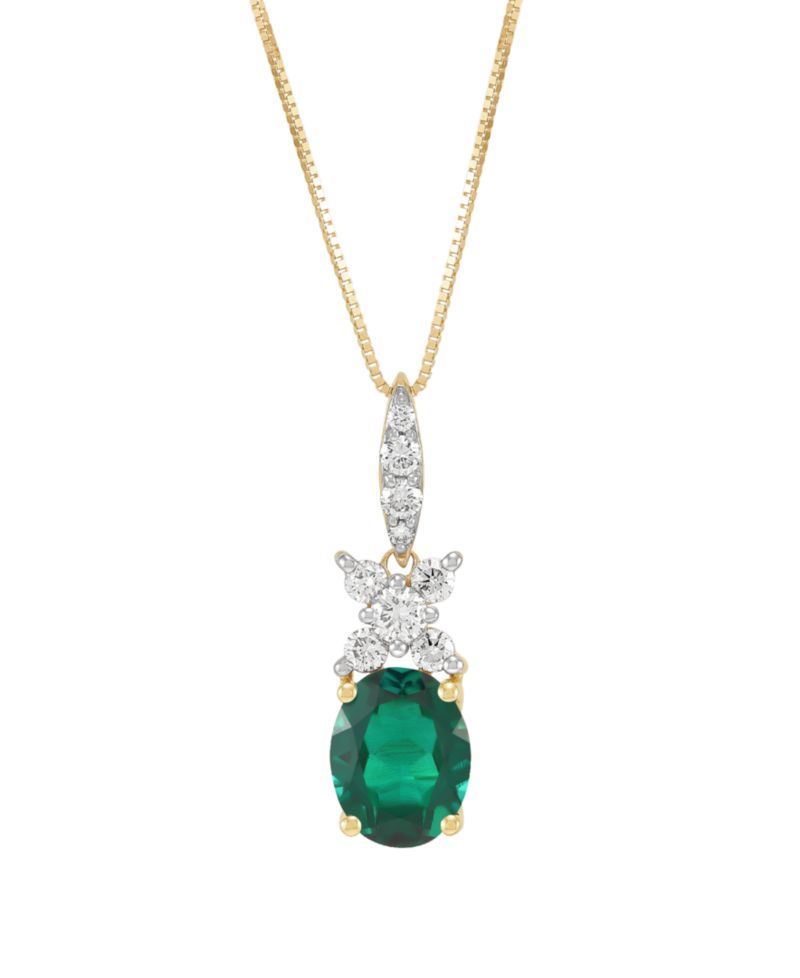 Lab-Grown Ruby (3-1/2 ct. t.w.) & Lab-Grown Diamond (1/3 ct. t.w.) Pendant Necklace in 14k Yellow Gold (Also available in Lab-Grown Emerald and Lab-Grown Sapphire)