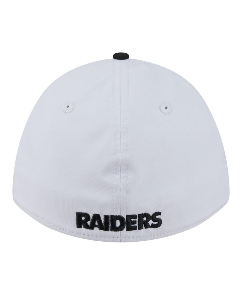 Men's White/Black Las Vegas Raiders Patch 39THIRTY A-Frame M-Crown Perforated Flex Hat