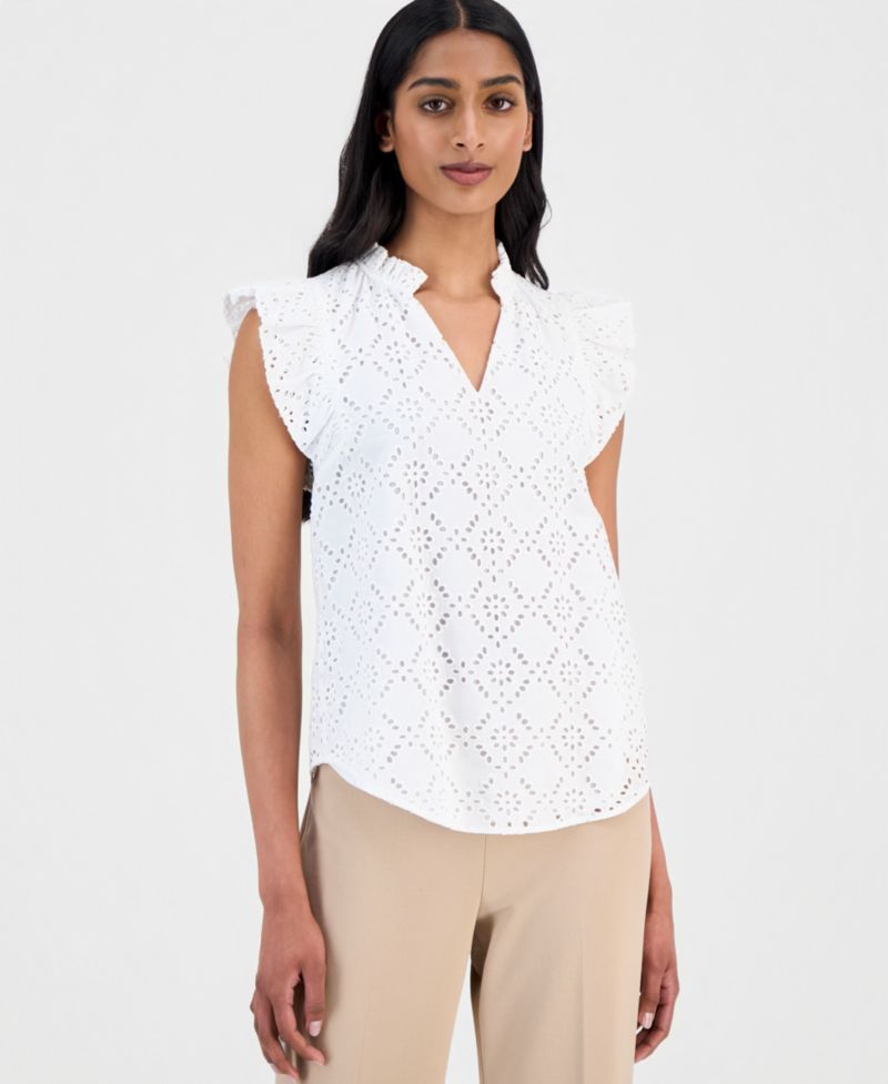 Petite Flutter-Sleeve V-Neck Blouse