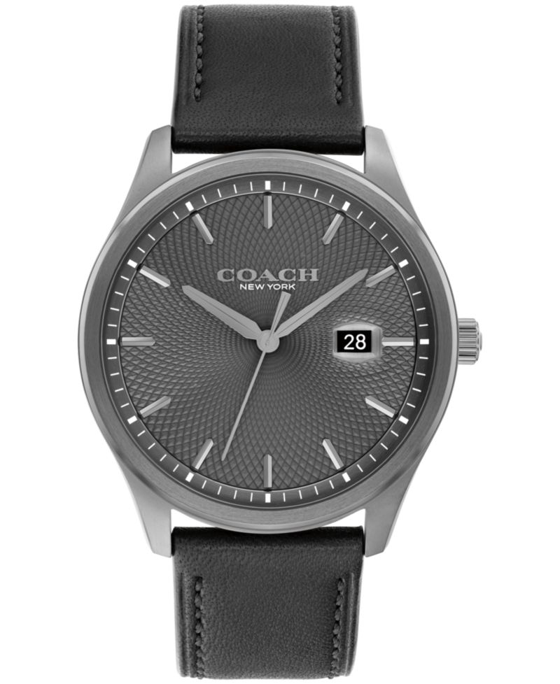Men's Oliver Black Leather Calfskin Strap Watch, 41mm