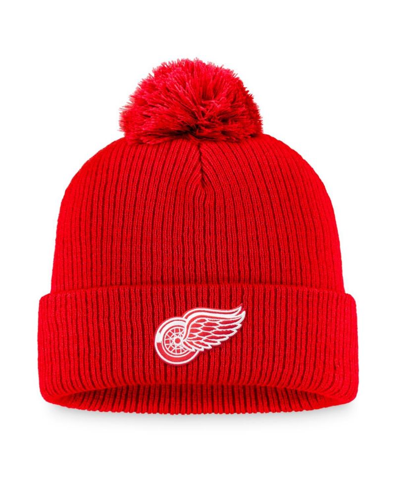 Men's Red Detroit Red Wings Core Primary Logo Cuffed Knit Hat with Pom