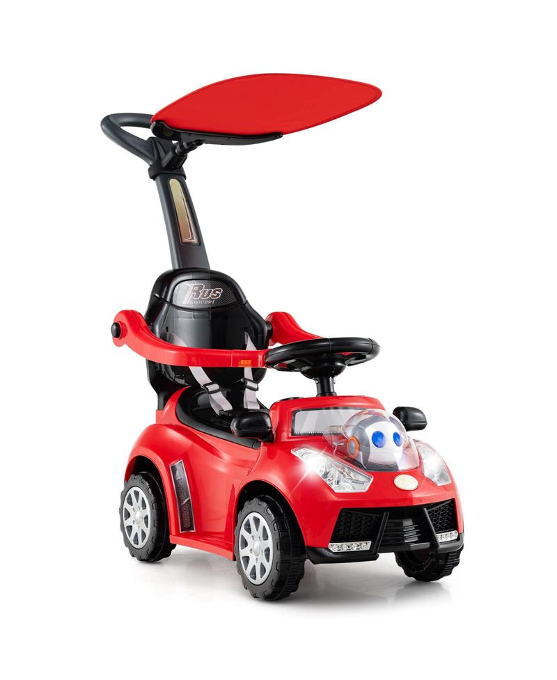 3-in-1 Sliding Walker w/ Adjustable Canopy Horn Music & Light for Boys & Girls