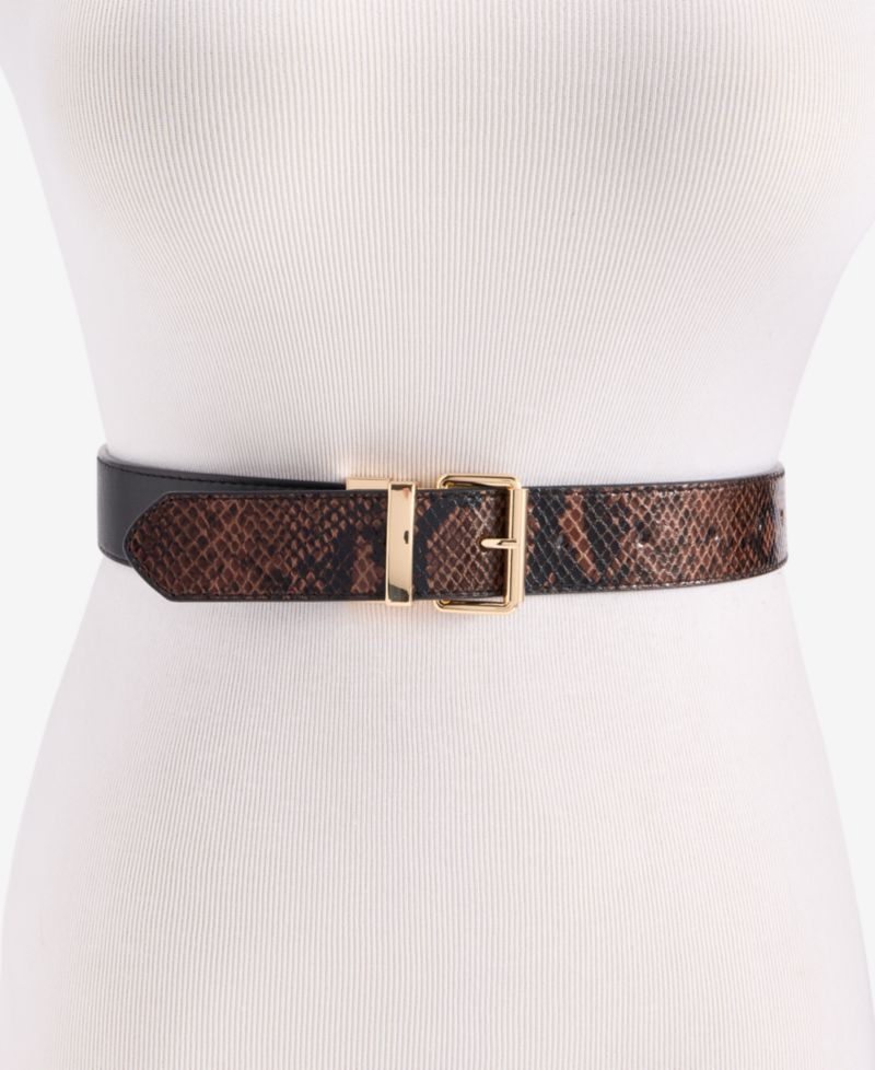 Reversible Solid to Half-Snake-Embossed Pant Belt