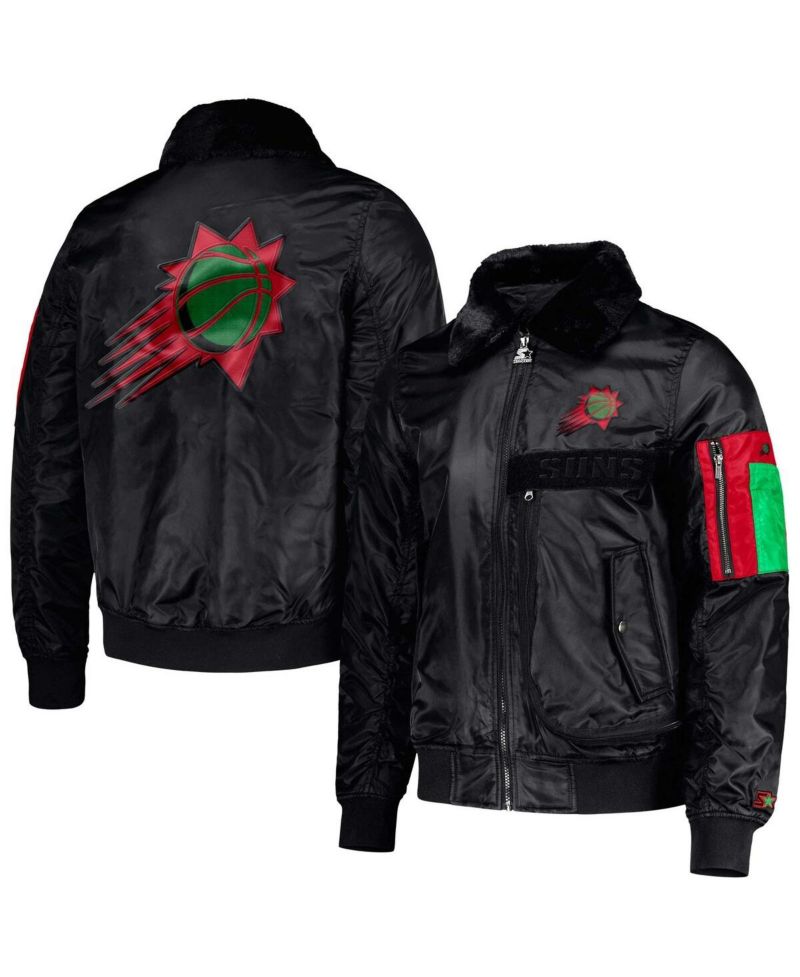 x Ty Mopkins Men's Black Phoenix Suns Black History Month Satin Full-Zip Jacket