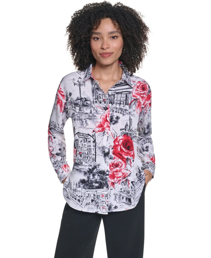 Women's Printed Long-Sleeve Blouse