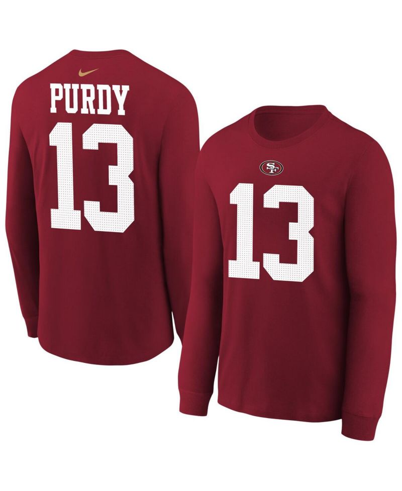 Big Boys and Girls Brock Purdy Scarlet San Francisco 49ers Player Name & Number Long Sleeve T-Shirt