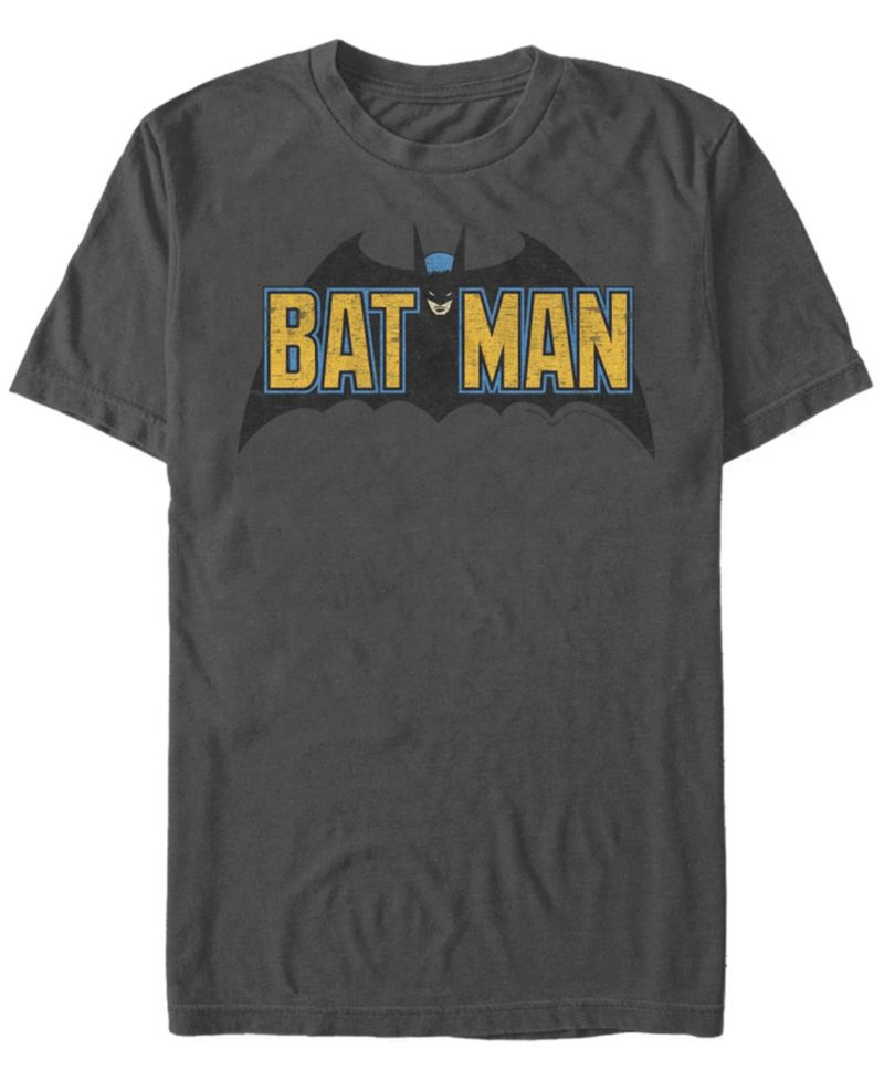 DC Men's Batman Classic Text Bat Logo Short Sleeve T-Shirt
