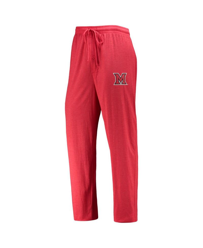 Men's Red, Heathered Charcoal Distressed Miami University RedHawks Meter Long Sleeve T-shirt and Pants Sleep Set