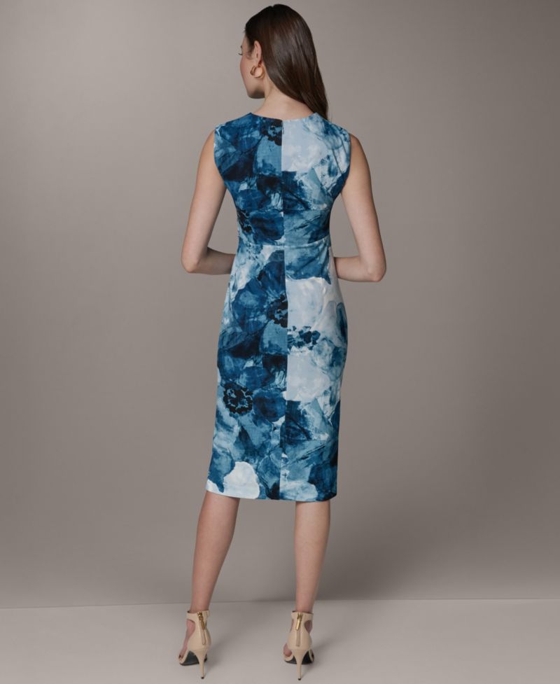 Women's Crewneck Sheath Ribbed Knot Sleeveless Midi Dress