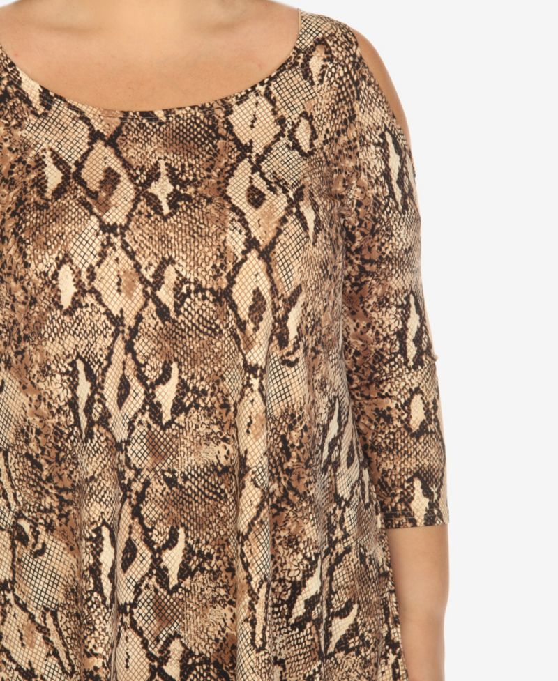 Plus Size Snake Print Cold Shoulder Tunic Top