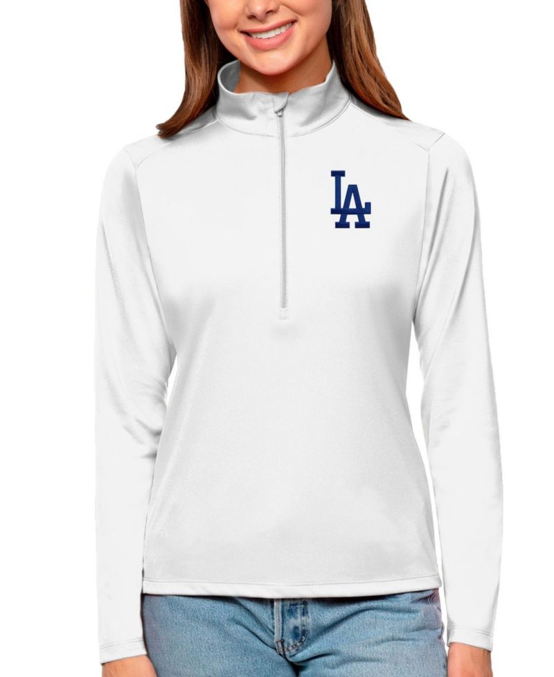 Women's White Los Angeles Dodgers Tribute Quarter-Zip Pullover Top