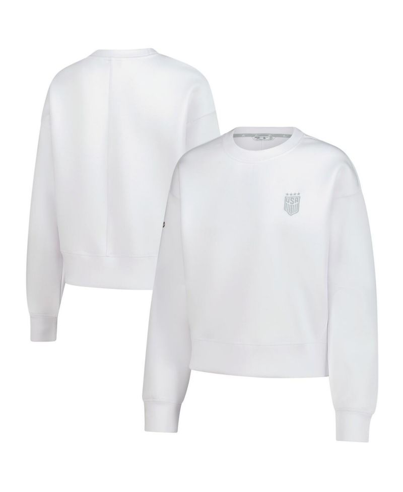 Women's White USWNT Luxe Sponge Tri-Blend Pullover Sweatshirt