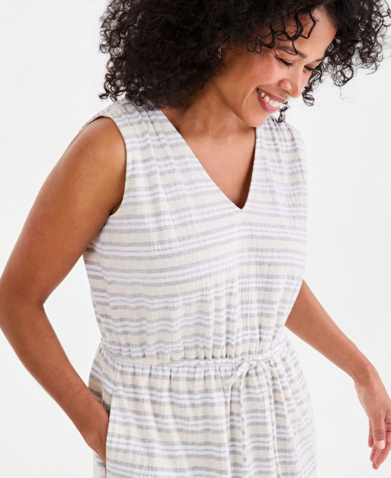 Women's Striped Tie-Waist Midi Dress