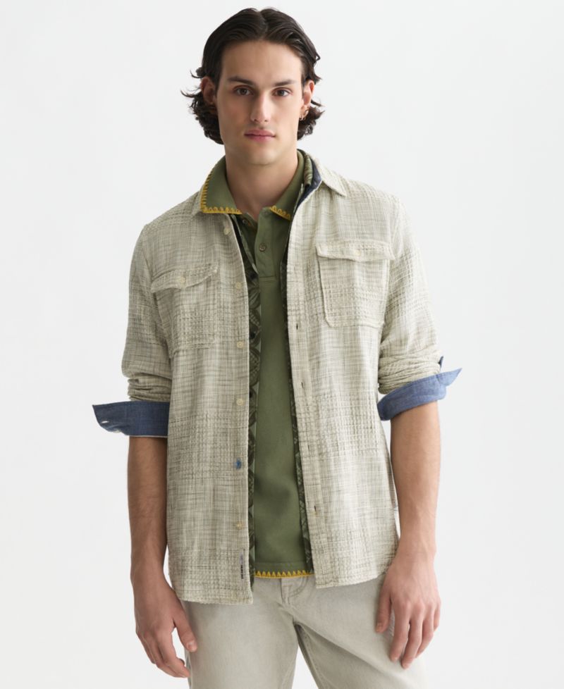 Men's Cotton Melange Waffle Button-Down Shirt
