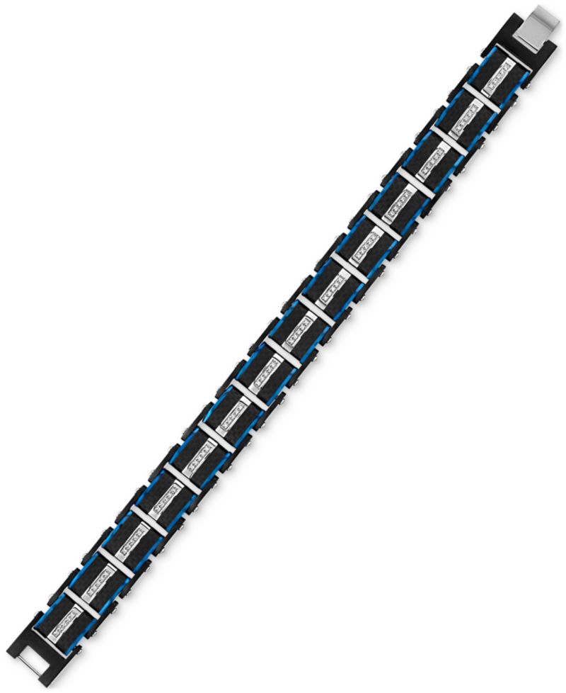 Diamond & Carbon Fiber Link Bracelet (1/3 ct. t.w.) in Blue & Black Ion-Plated Stainless Steel