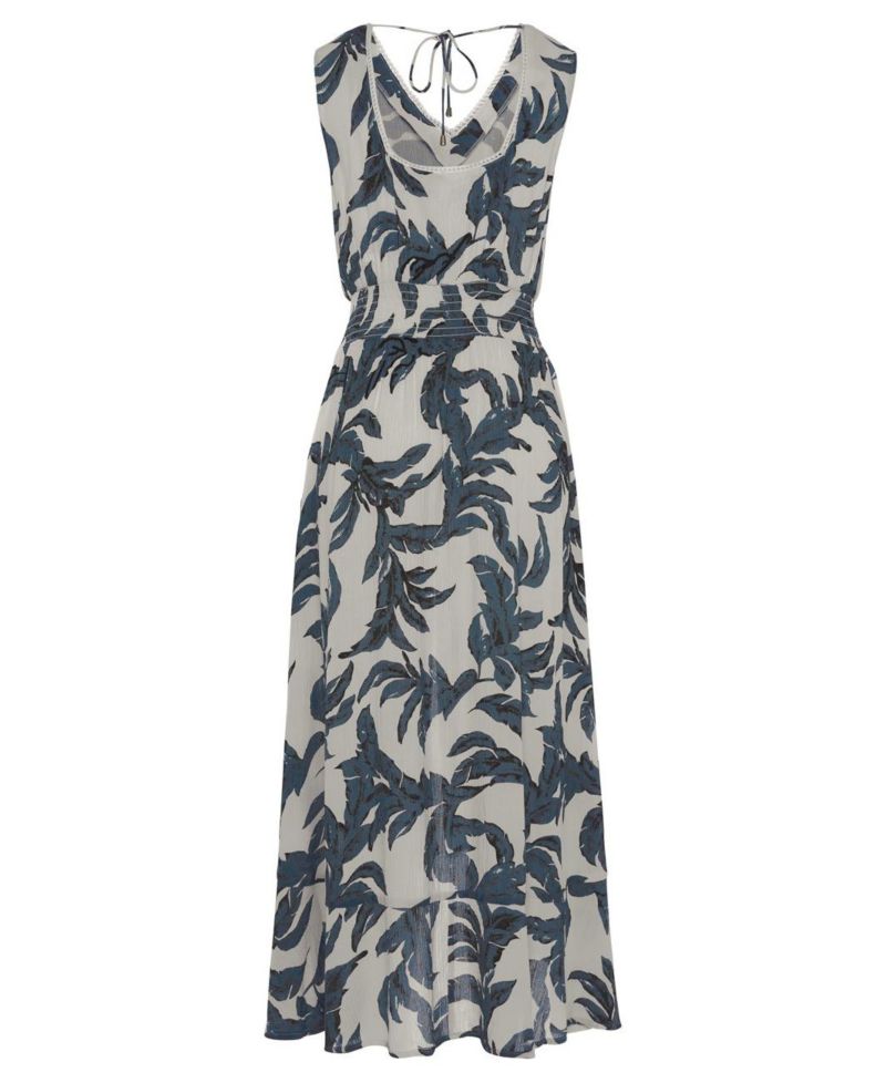 Women's Viscose Printed Crochet V-Neck Smocked-Waist Maxi Dress