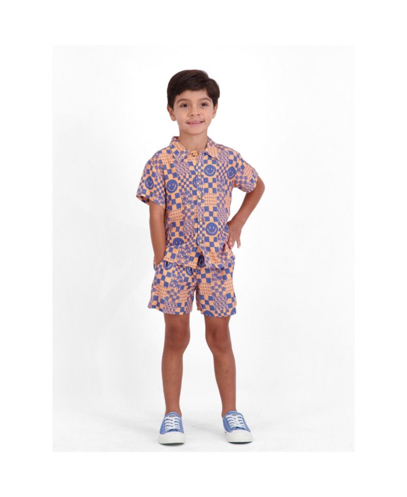 Little Boys Andy and Evan Andy and Evan Allover Smiley Print Buttondown and Shorts Set