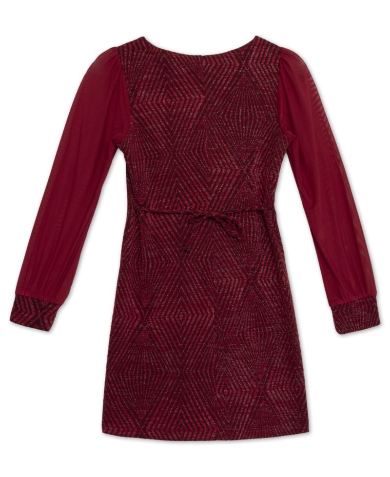 Big Girls Knee Length Square Neck Long Sleeve Dress
