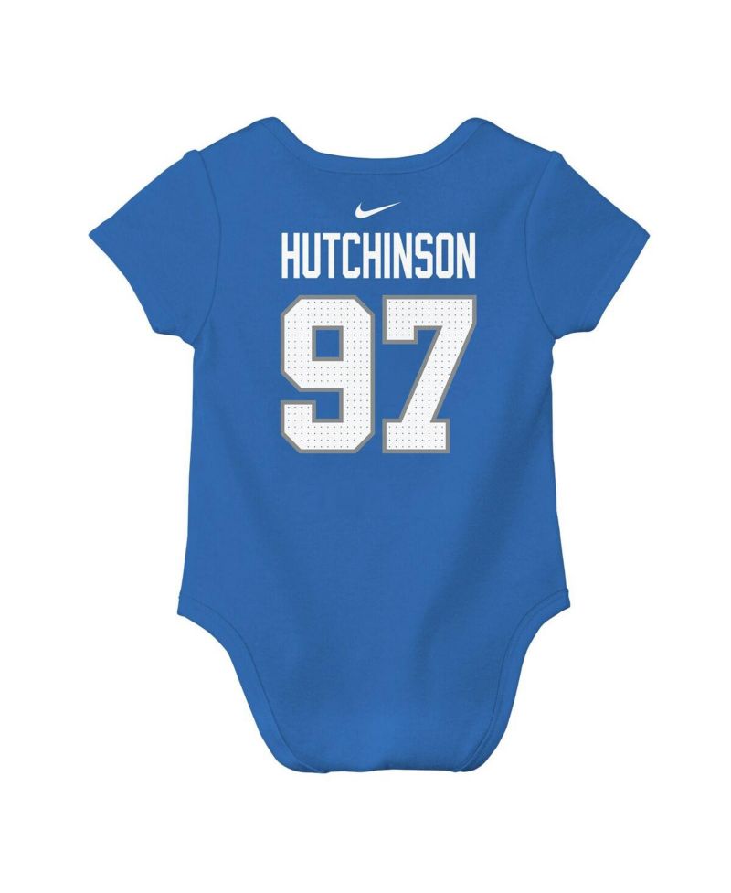 Baby Boys and Girls Aidan Hutchinson Blue Detroit Lions Player Name & Number Bodysuit