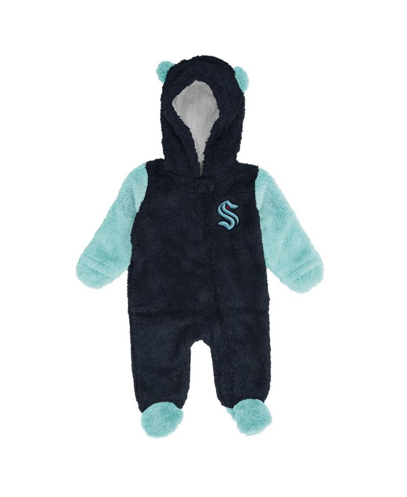 Newborn Navy Seattle Kraken Stay Napping Fleece Bunting Full-Zip Hooded Sleeper
