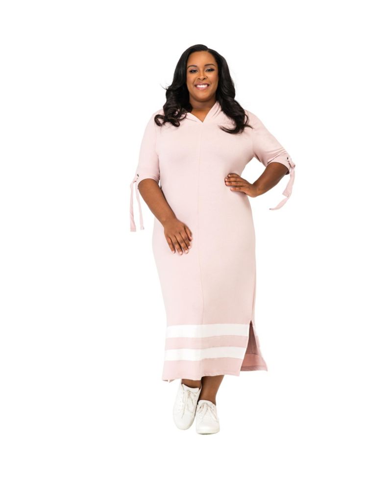 Plus Size Cut Out Tie-Sleeve Hoodie Maxi Dress