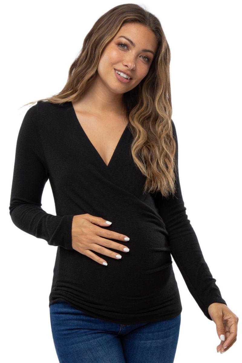 Women's Brushed Knit Wrap Front Top